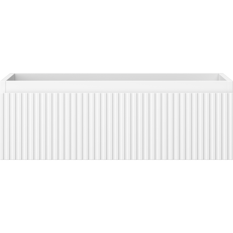 Underskap til servant 70 cm i hvit matt metall med riflet front og moderne, rektangulær design.