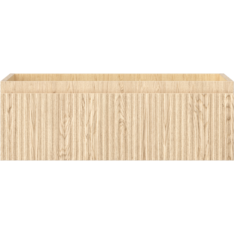 Underskap til servant i lys eik med riflet front og én skuff, sett rett forfra.