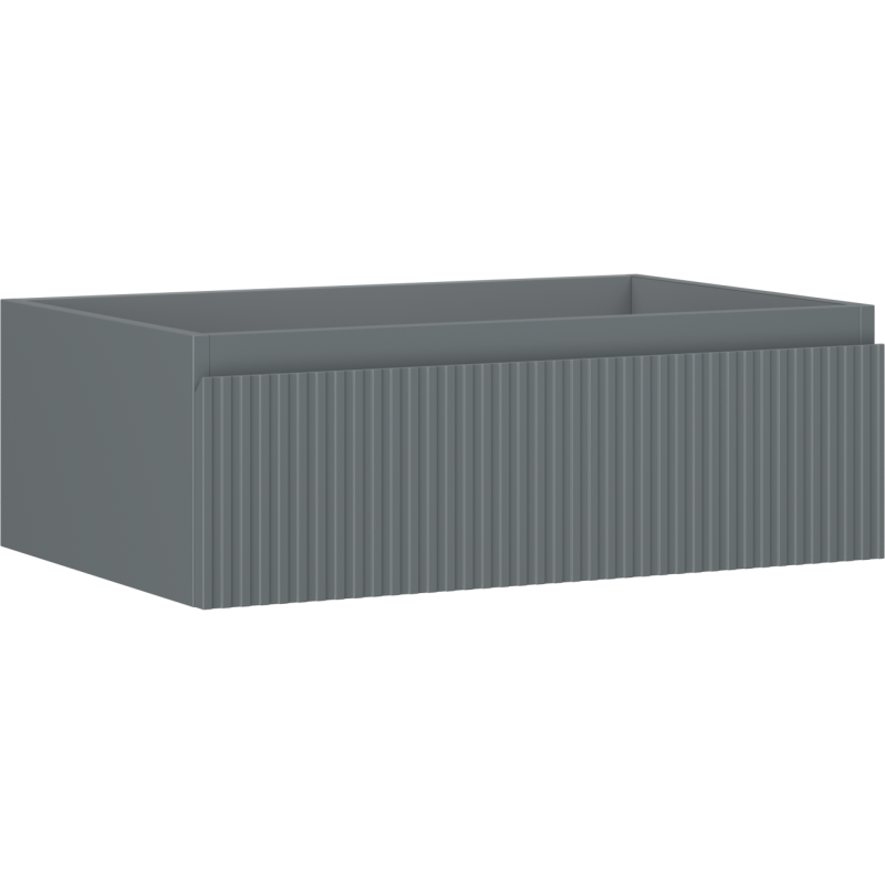 Servantskap 70 cm grafitt matt med én skuff og ribbet front, sett fra venstre side.