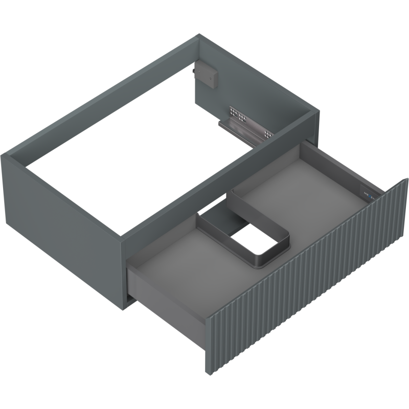 Servantskap uten vask 70 cm grafitt matt med én skuff, bølget front og utskjæring for rør.