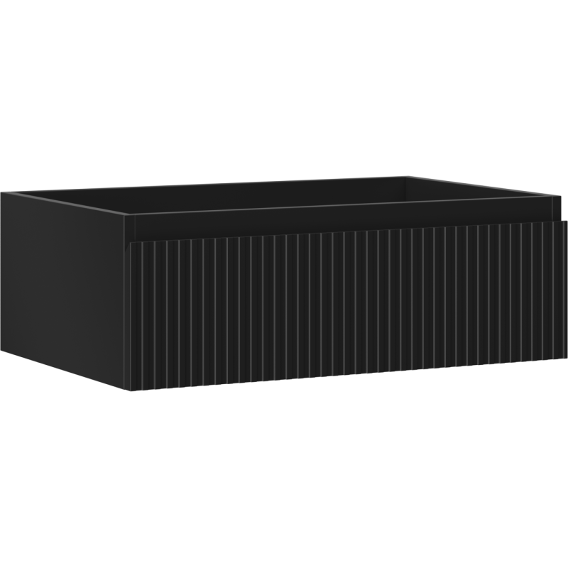 Servantskap 70 cm grafitt matt med riflet front og én skuff, vist fra skrå vinkel.