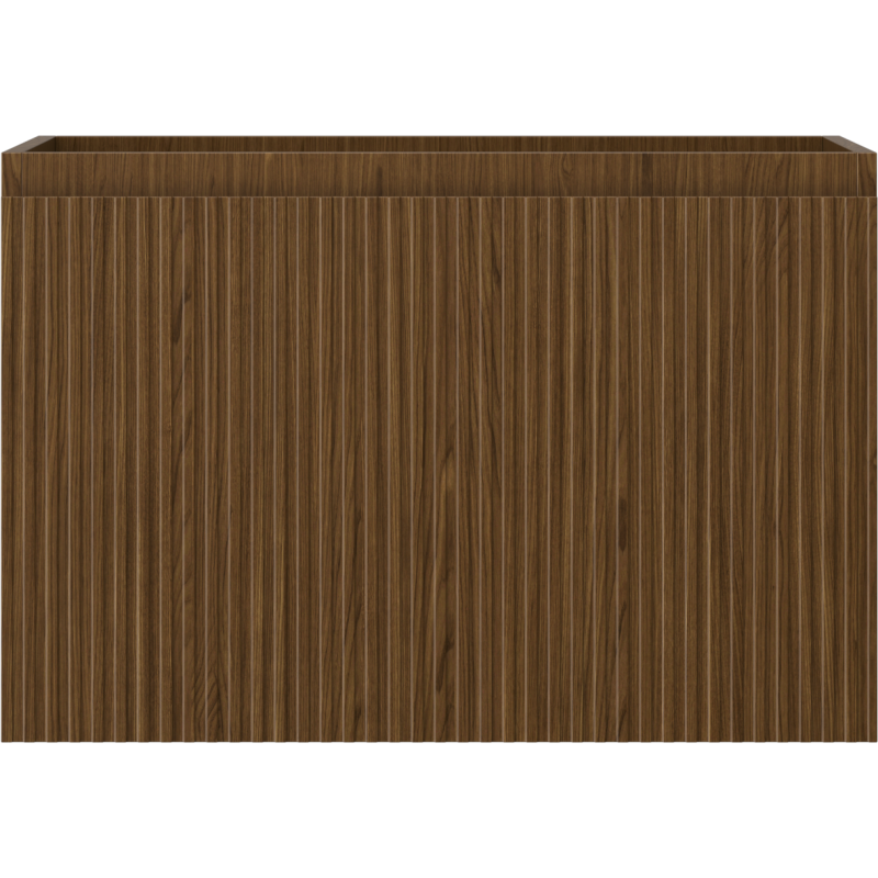 Underskap til servant i valnøtt med riflet front, glatt overflate og tydelig åremønster, sett forfra.