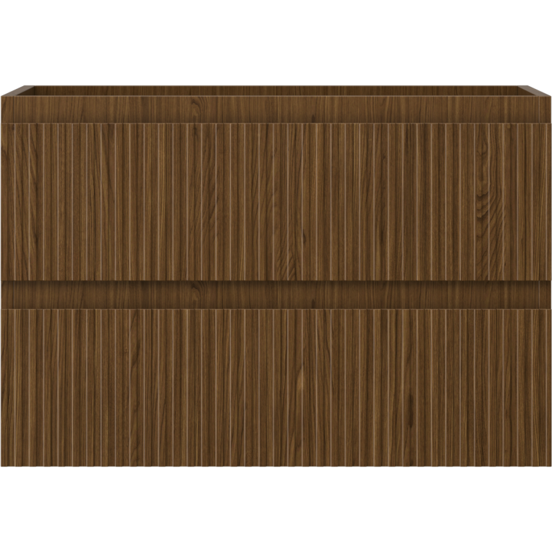 Underskap til servant Mexen Rivel 70 cm i valnøtt med riflet front og to skuffer, sett forfra.