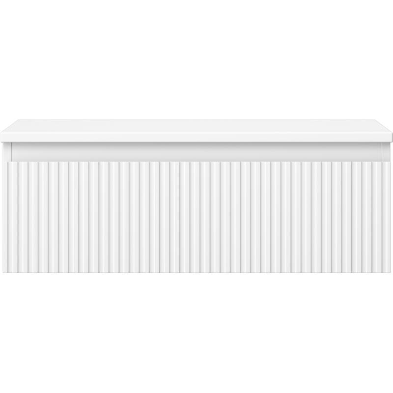 Underskap til servant i hvit matt med riflet front og én skuff, sett rett forfra.