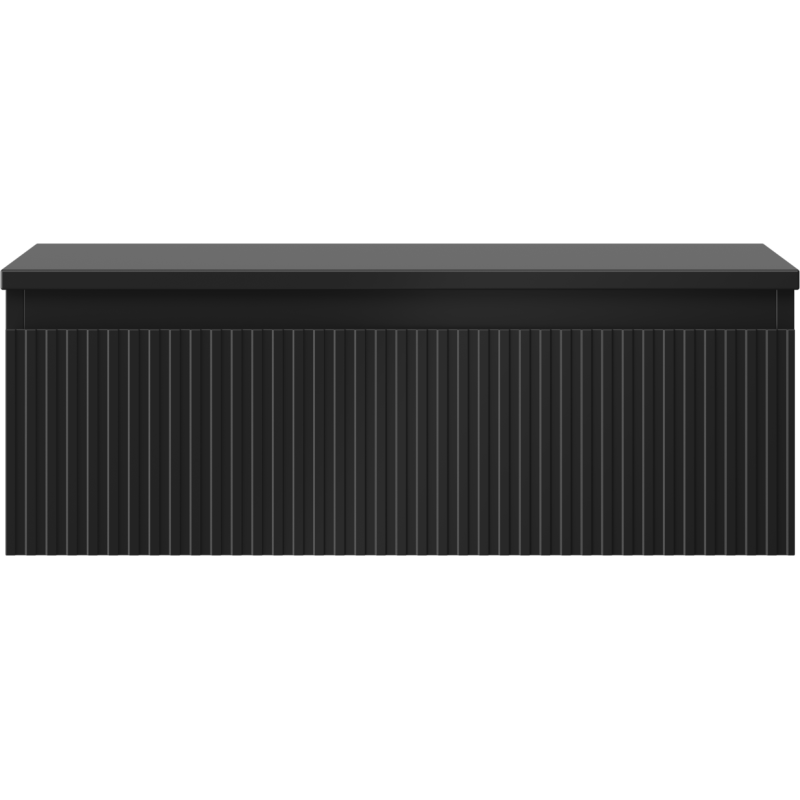 Underskap til servant i svart matt med én skuff og vertikale riller på fronten.