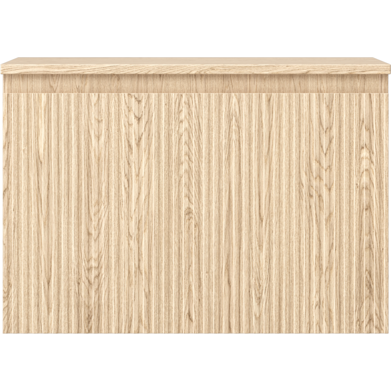 Underskap til servant i lys eik med riflet front og én skuff, sett rett forfra.