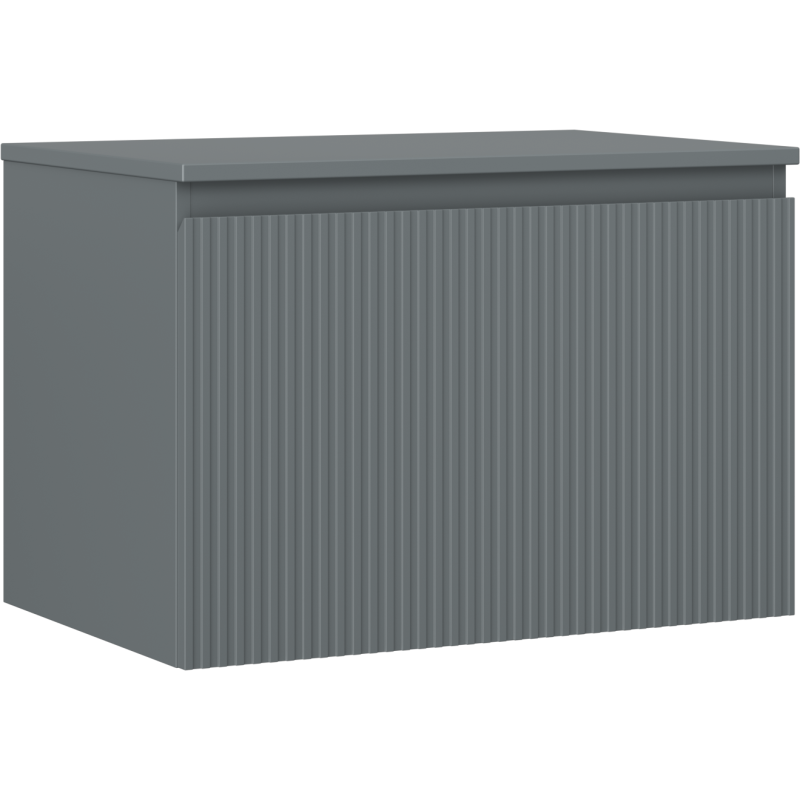 Servantskap 70 cm grafitt matt med én skuff og riflet front, sett skrått forfra.