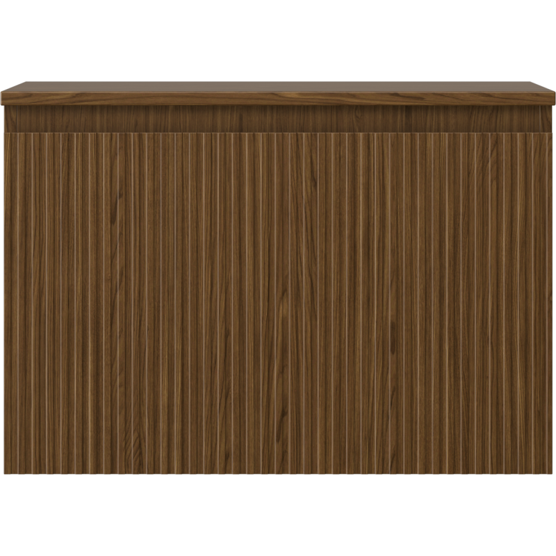 Underskap til servant i valnøtt med riflet front og én skuff, sett rett forfra.