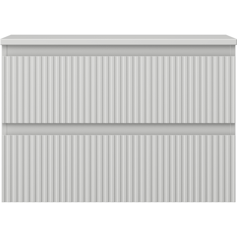 Underskap til servant i lys grå matt metall med to rillede fronter og horisontalt skille.