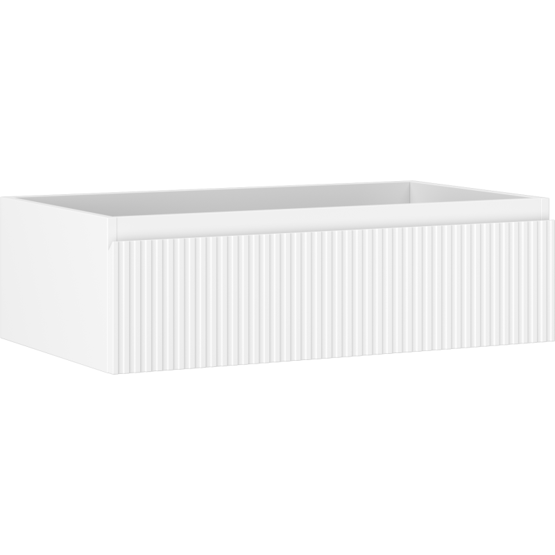 Servantskap 80 cm hvit matt med én skuff og vertikale riller, vist skrått forfra.