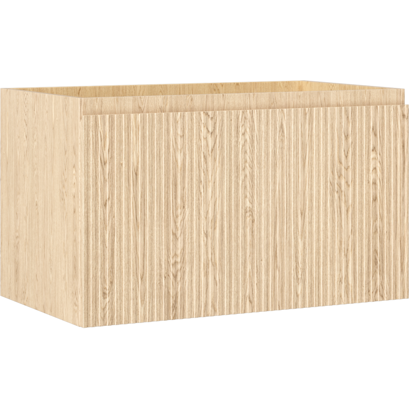 Servantskap 80 cm i lys eik med riflet front, avbildet skrått forfra uten synlige håndtak.