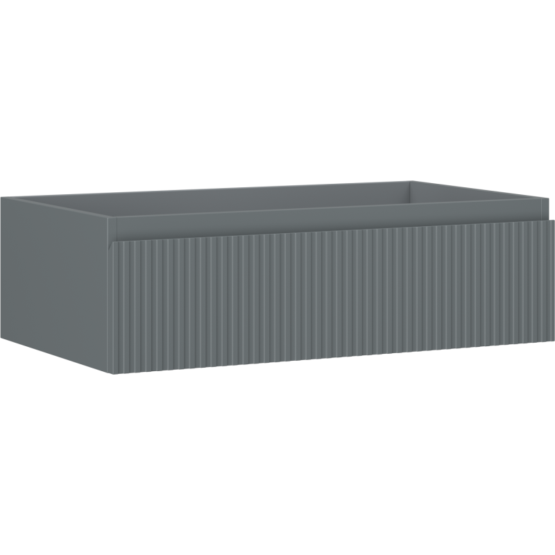 Servantskap 80 cm grafitt matt med én skuff og vertikale riller, sett skrått forfra.