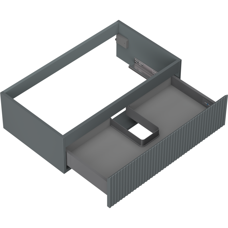 Servantskap uten vask 80 cm Mexen Rivel i grafitt matt med ribbet front og innfelt rom for rørføring.