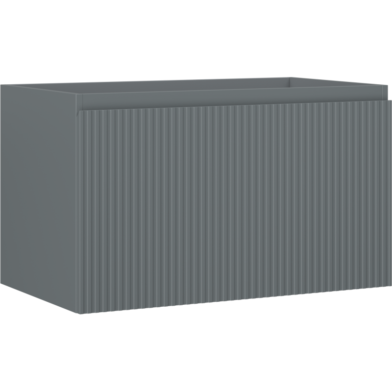 Servantskap 80 cm grafitt matt med riflet front, sett fra skrå vinkel, moderne metallutførelse.