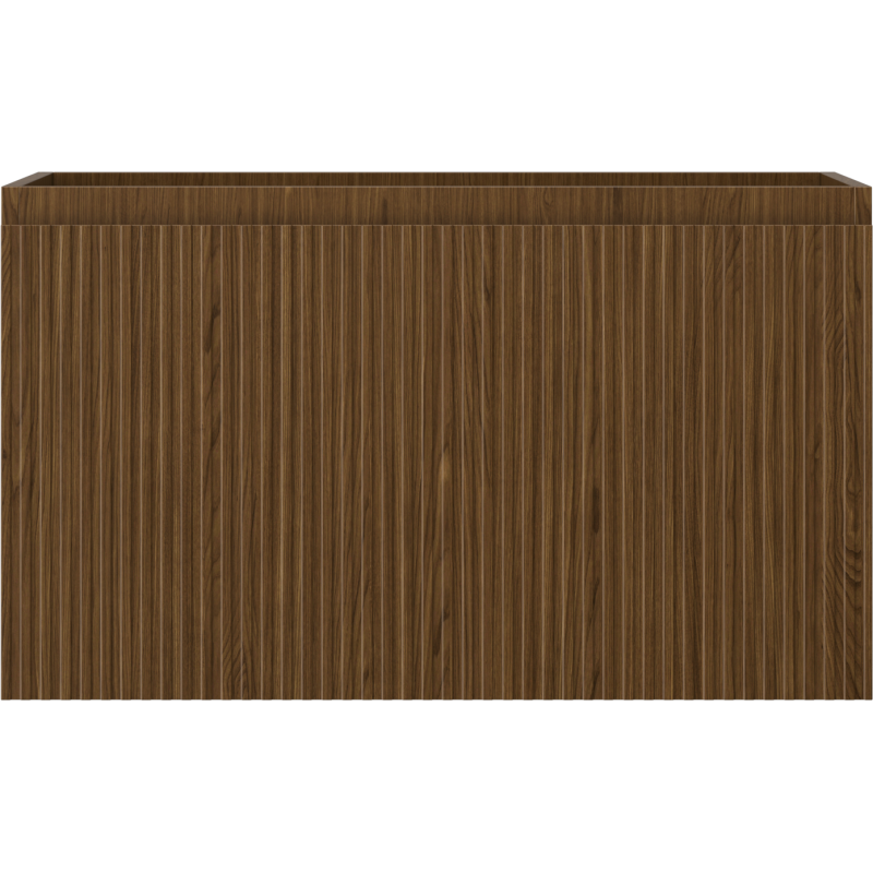 Underskap til servant i valnøtt med riflet front og én skuff, sett forfra uten synlige håndtak.