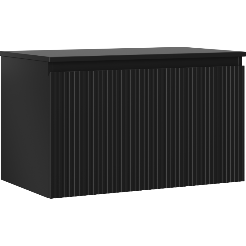 Servantskap 80 cm Mexen Rivel i svart matt med én skuff, sett skrått forfra.