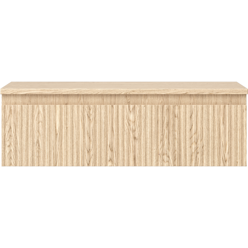 Underskap til servant i eik, 80 cm bredde, riflet front uten synlige håndtak.