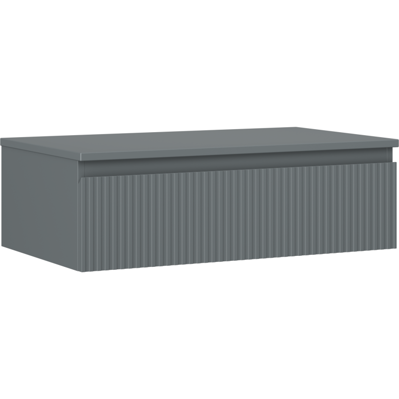 Servantskap 80 cm grafitt matt med én skuff og vertikale riller, sett fra skrå vinkel foran.