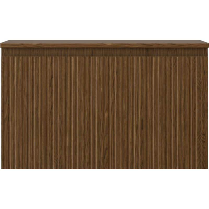 Underskap til servant i valnøtt med riflet front og én skuff, vist rett forfra.