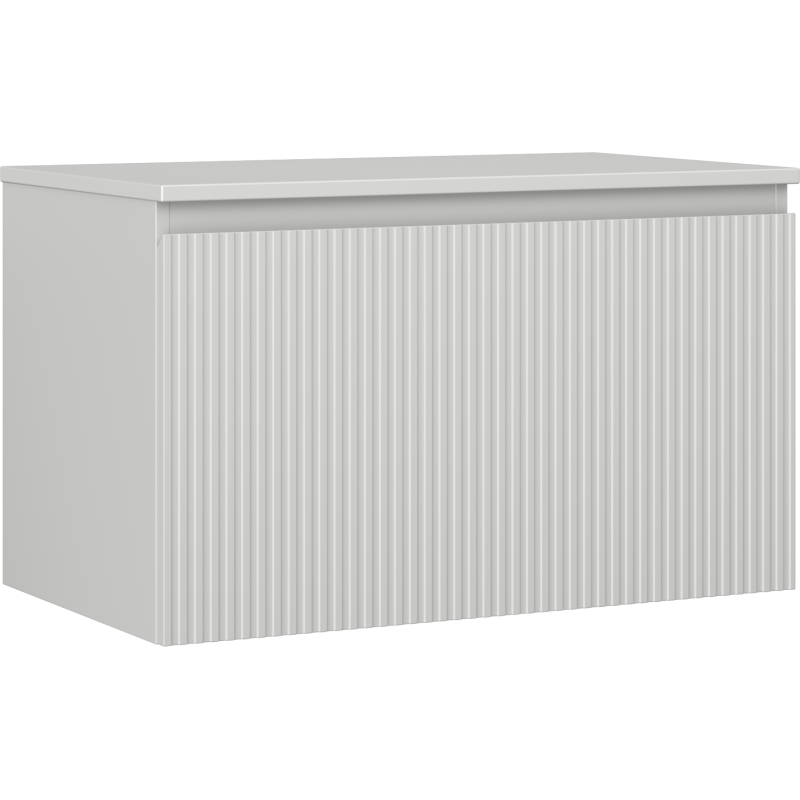 Servantskap 80 cm grå matt med riflet front og glatt topp, avbildet skrått forfra.