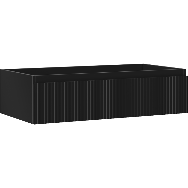 Servantskap 90 cm Mexen Rivel i svart matt med vertikale striper og minimalistisk design.