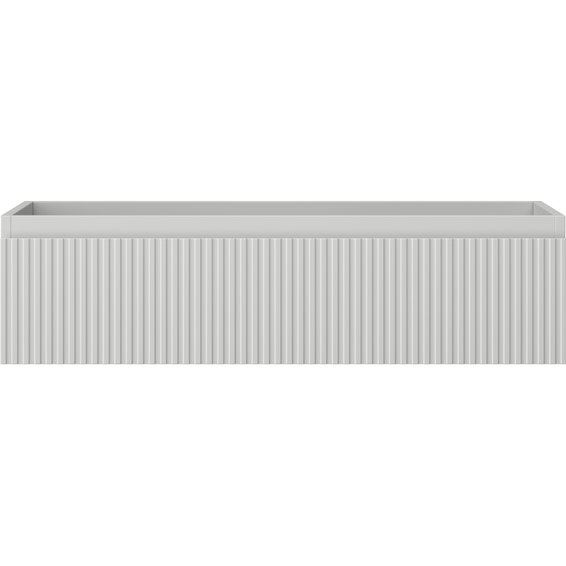 Underskap til servant Mexen Rivel 90 cm i lysgrå matt metall med vertikal rillet front, sett forfra.