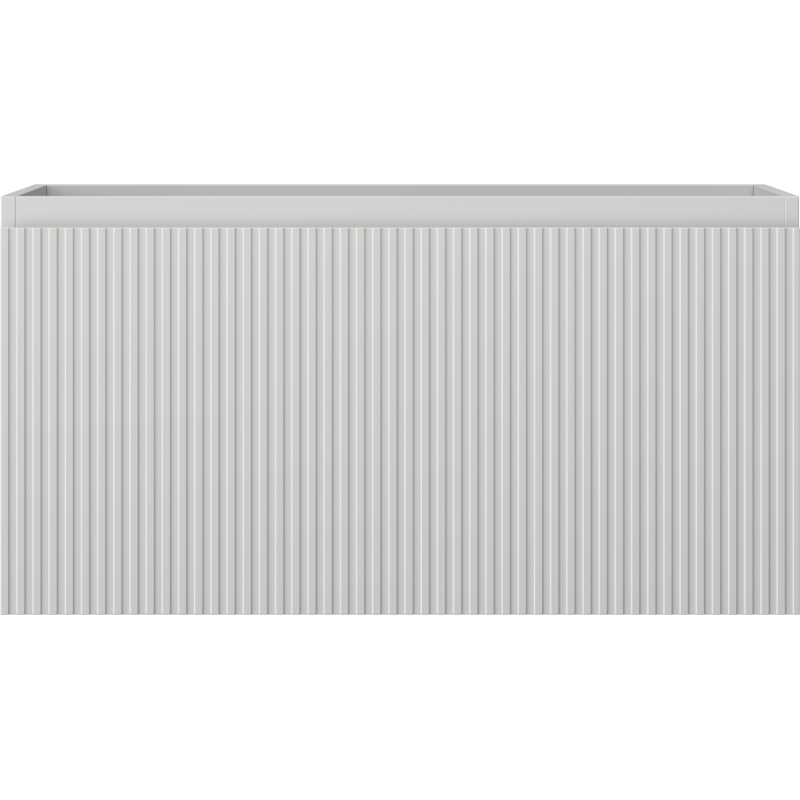 Underskap til servant i grå matt finish med én skuff og riflet front, sett forfra.