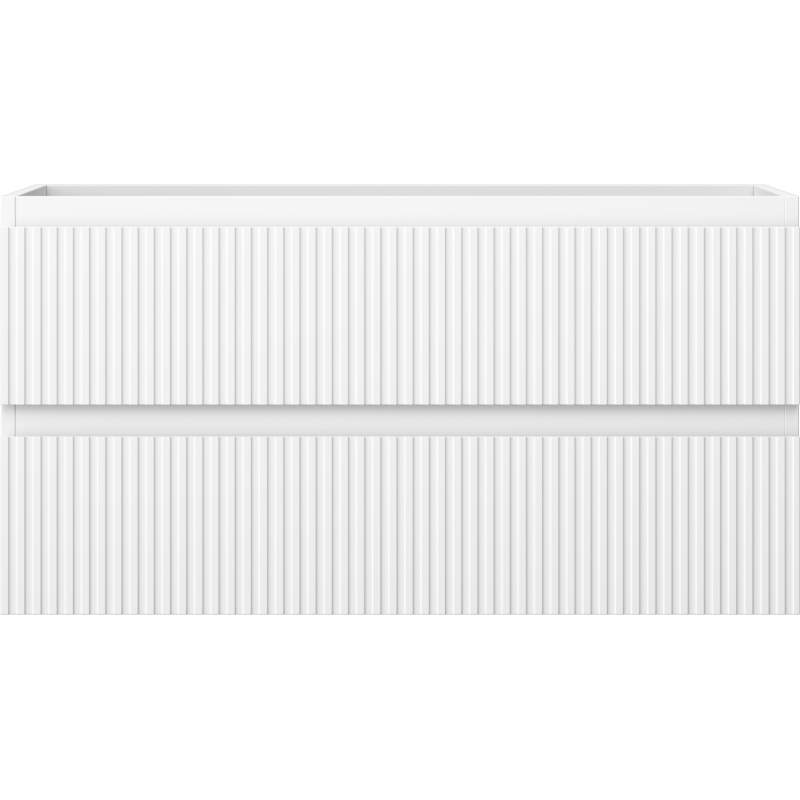 Underskap til servant Mexen Rivel 90 cm i hvit matt med riflet front og to skuffer, sett forfra.