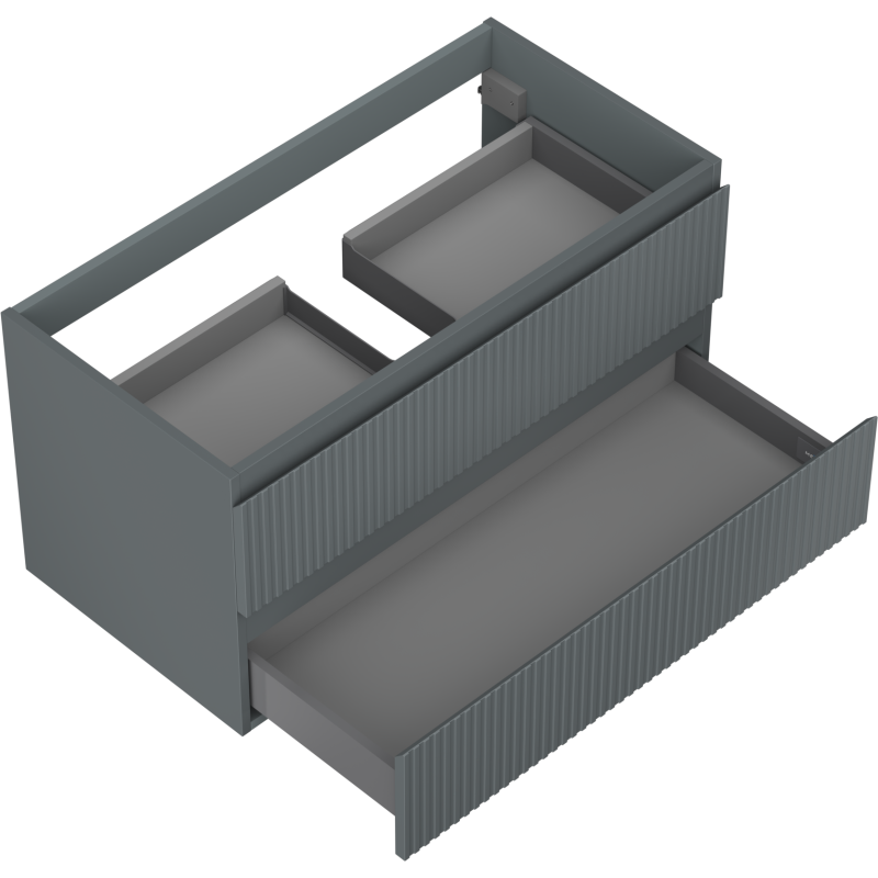 Servantskap til bad 90 cm grafitt matt med to små og én stor uttrukket skuff med riflede fronter.