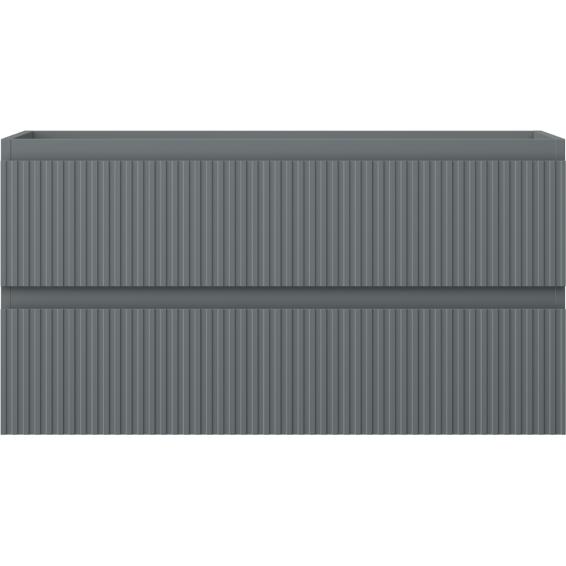 Underskap til servant Mexen Rivel 90 cm i grafitt matt med vertikale riller og horisontal midtdetalj.
