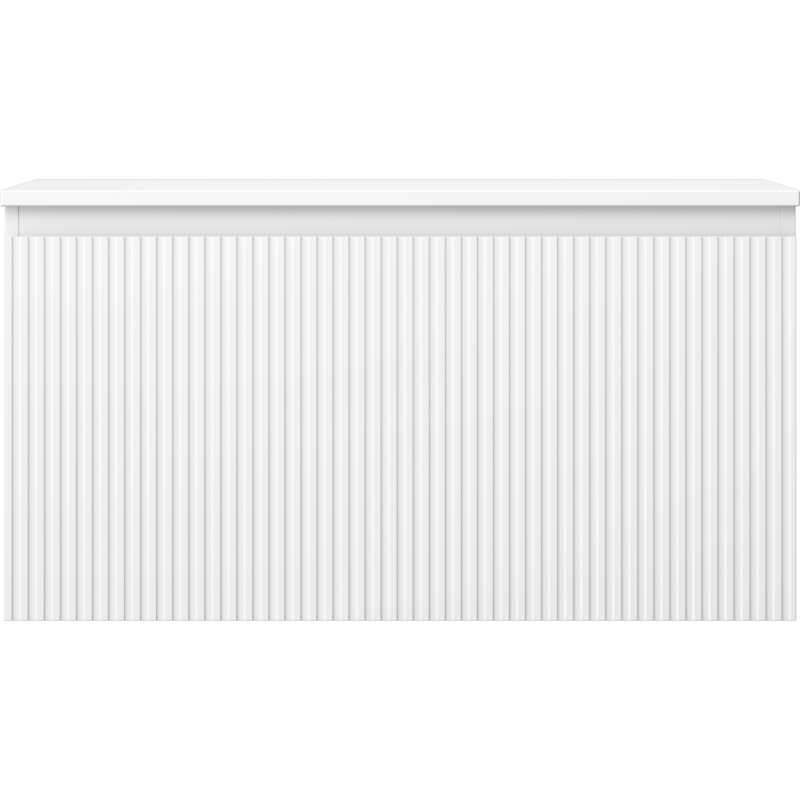 Underskap til servant i hvit matt finish med riflet front og vertikale spor, sett rett forfra.