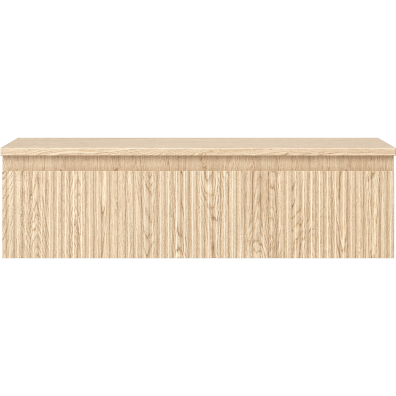 Underskap til servant i eik med én skuff og riflet front, sett rett forfra.