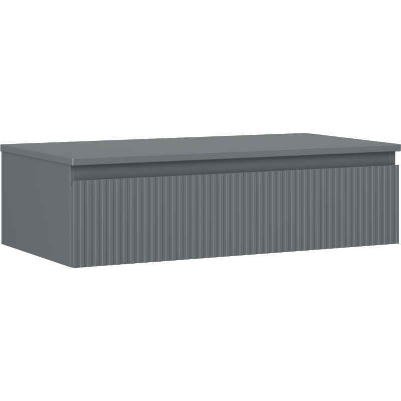 Servantskap 90 cm grafitt matt med én skuff, sett skrått forfra med vertikale linjer på fronten.