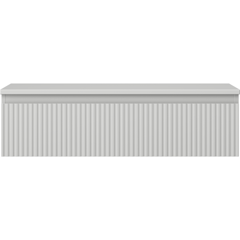 Underskap til servant i hvit matt finish med vertikalt riflet front og lokk, sett rett forfra.