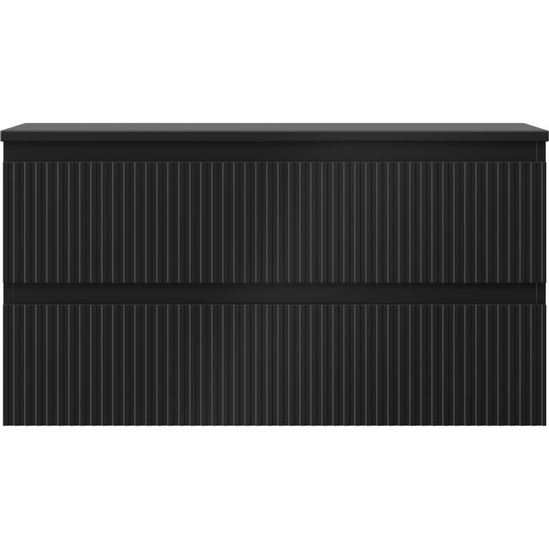 Underskap til servant svart matt Mexen Rivel med riflet front og to skuffer, sett rett forfra.