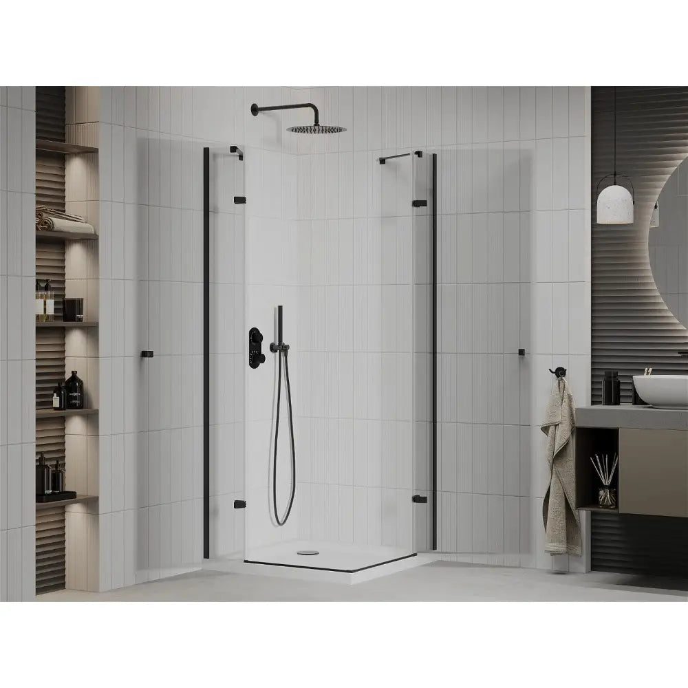 Dusjhjørne med Dusjbrett Svingbar Dør 100x100 Cm Gjennomsiktig Svart S2