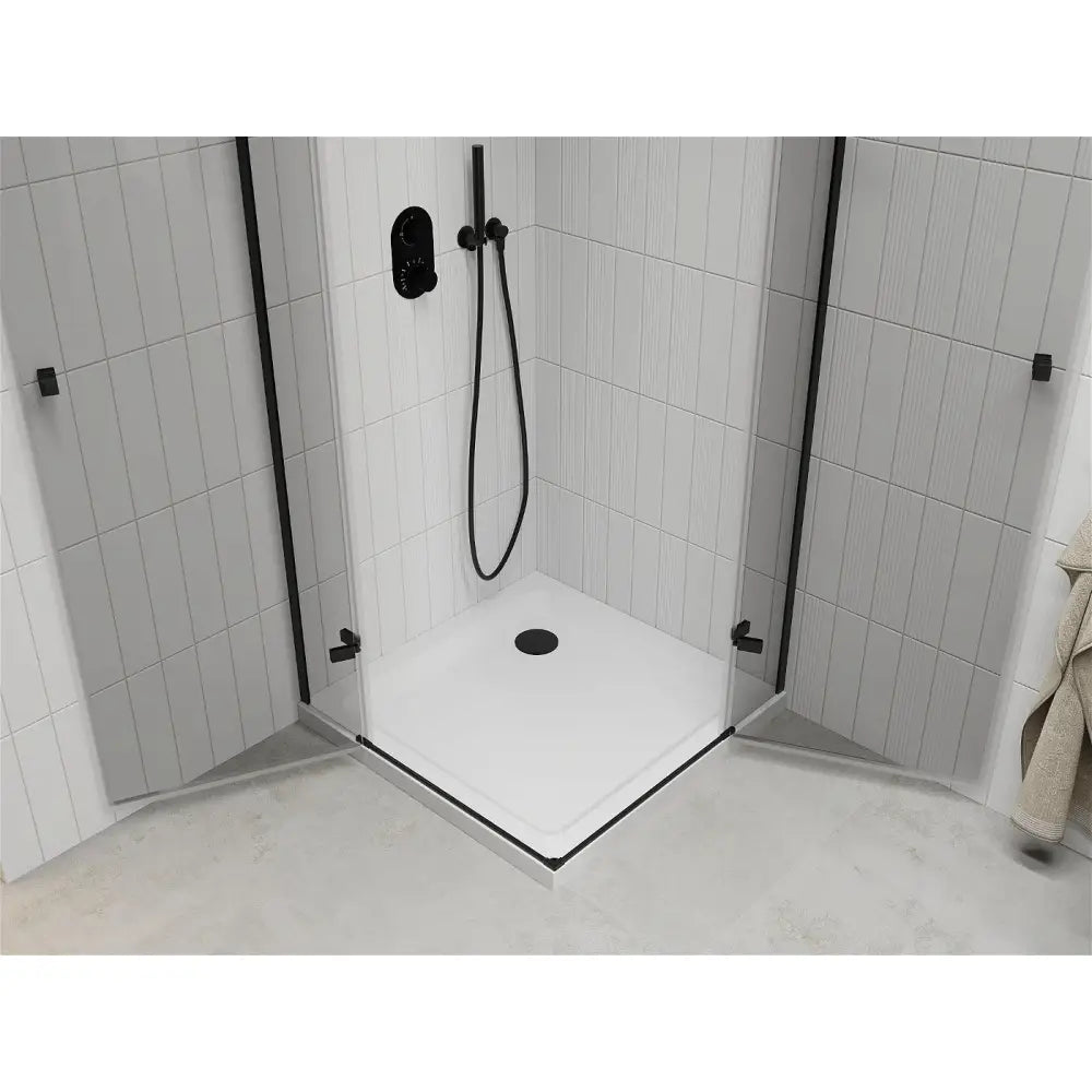 Dusjhjørne med Dusjbrett Svingdør 90x90 Cm Gjennomsiktig Svart S2