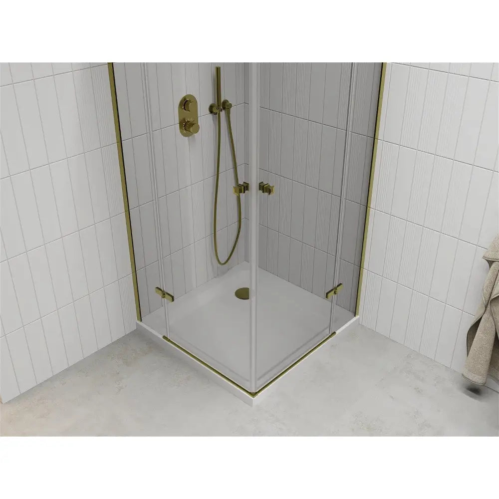 Dusjhjørne med Dusjbrett 100x100 Cm Gjennomsiktig Gull S3