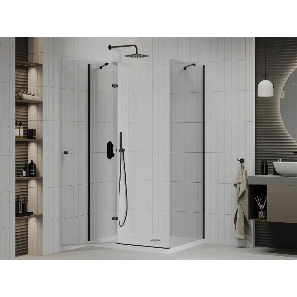 Dusjhjørne med Dusjbrett 90x100 Cm Gjennomsiktig Svart