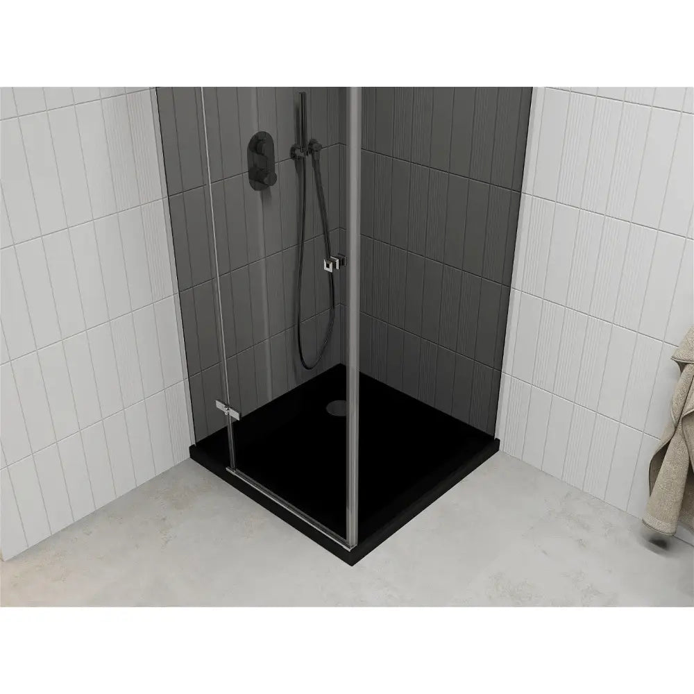 Dusjhjørne med Dusjbrett Hengslet Dør 90x90 Cm Grafitt