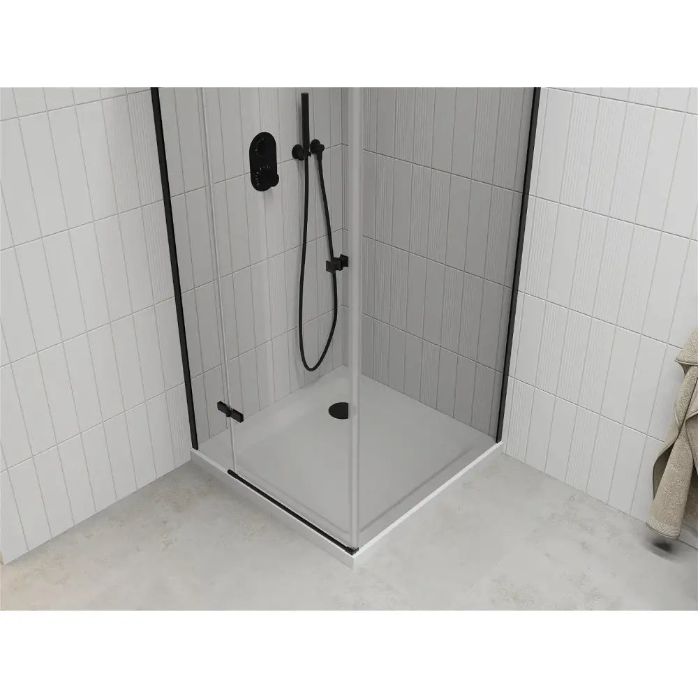 Dusjhjørne med Dusjbrett Svingdør 90x90 Cm Gjennomsiktig Svart