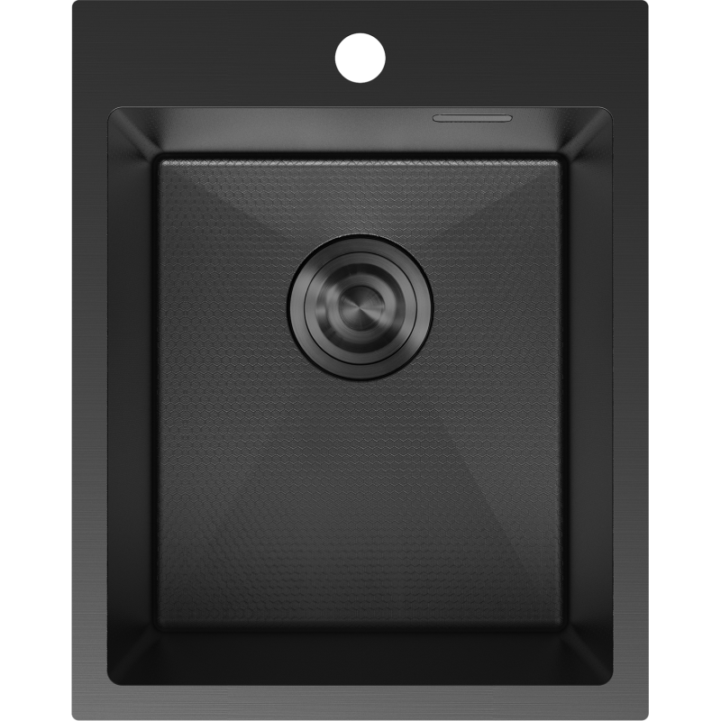 Stålvask Mexen Solix svart 400 x 500 mm sett ovenfra med matt tekstur og rund avløpsåpning.