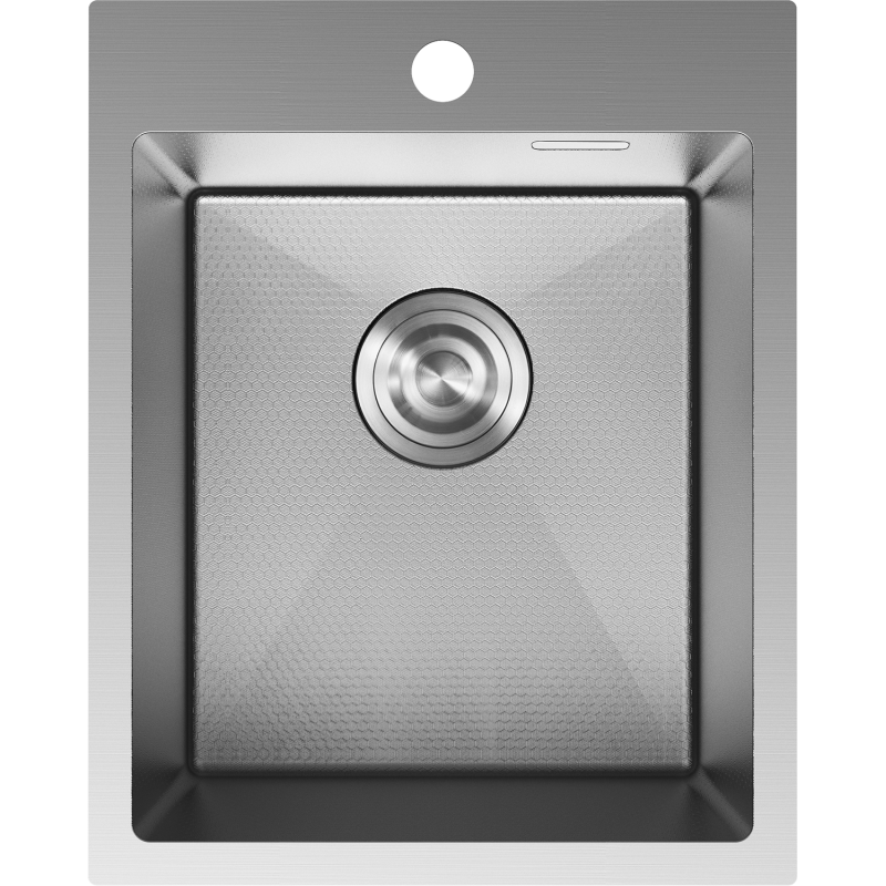 Stålvask Mexen Solix 400 x 500 mm sett ovenfra med sekskantmønstret overflate og sentrert avløp.
