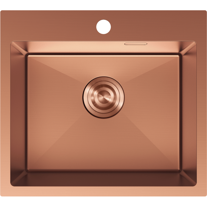 Stålvask Mexen Solix 500 x 450 mm i børstet kobber, sett ovenfra med sentrert avløp.