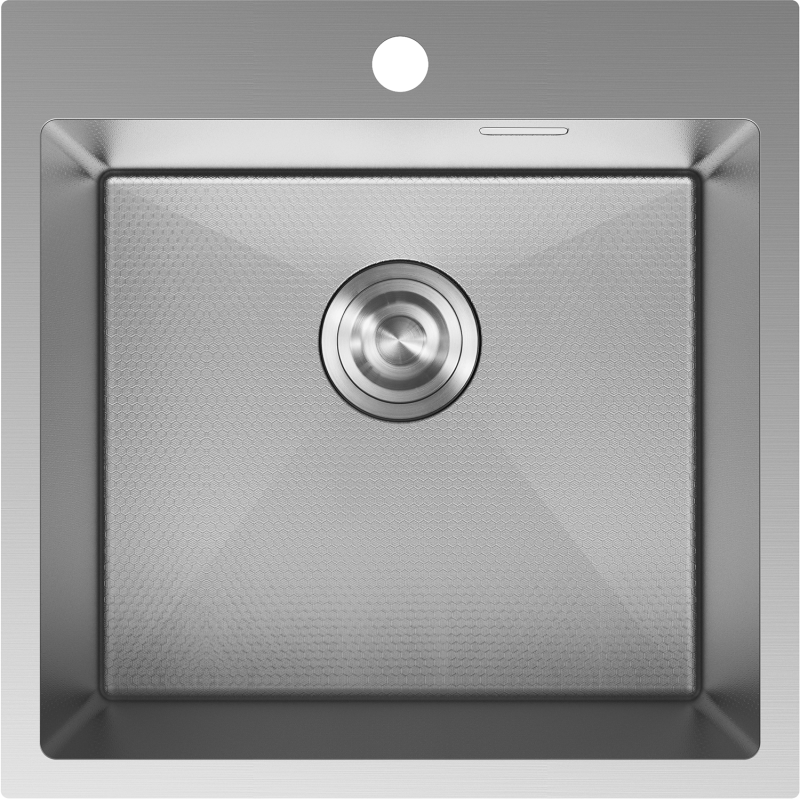 Stålvask Mexen Solix 500x500 mm sett ovenfra med strukturert overflate og rund avløpsåpning.