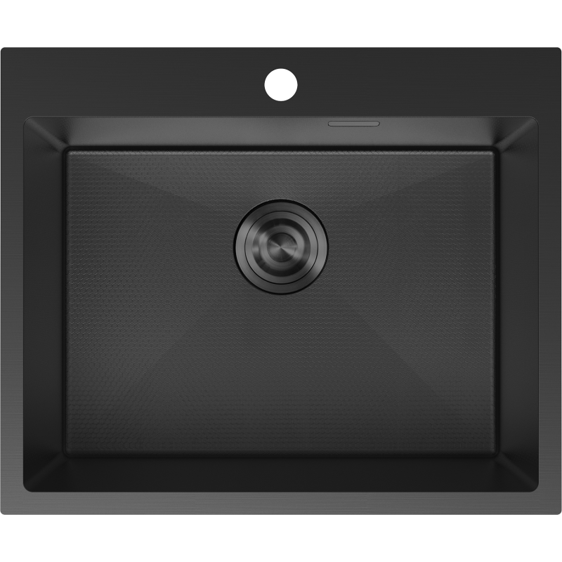 Stålvask Mexen Solix svart 600 x 500 mm sett ovenfra med sentrert avløp og avrundede hjørner.