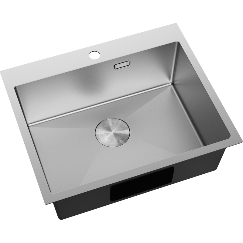 Stål Kjøkkenvask Mexen Solix 600 x 500 mm sett ovenfra med avrundede hjørner og sentrert avløp.