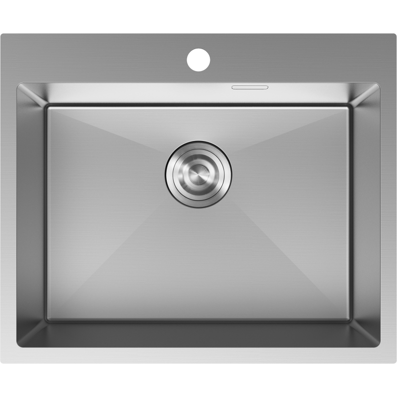Stålvask Mexen Solix 600 x 500 mm sett ovenfra med sentrert avløp og hull for blandebatteri.