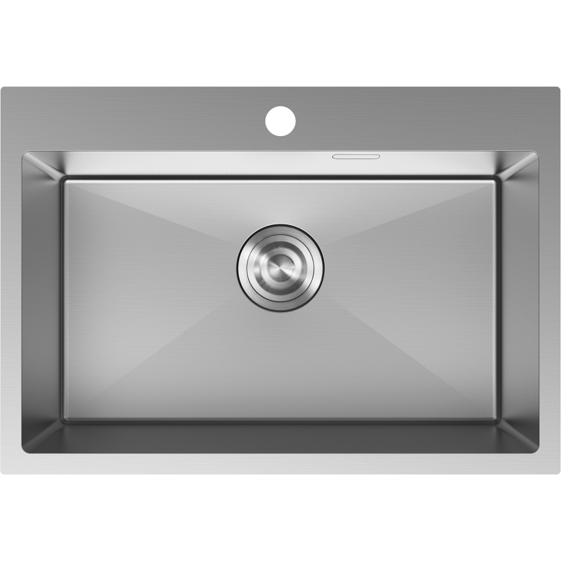 Stålvask Mexen Solix 650 x 450 mm sett ovenfra med sentrert avløp og hull for armatur.