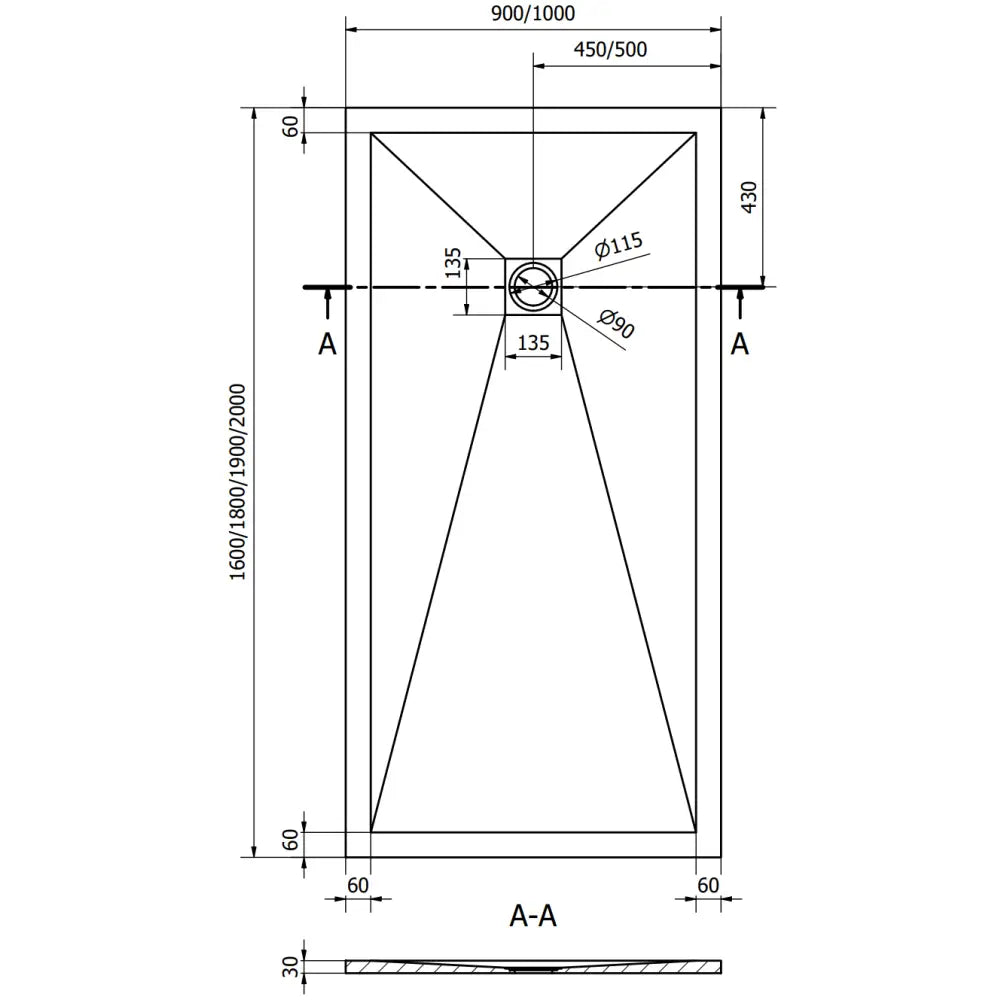Mexen Stone + Kompositt Dusjbrett Rektangulært 180x100 Cm Svart med Svart Deksel - 44701018-b